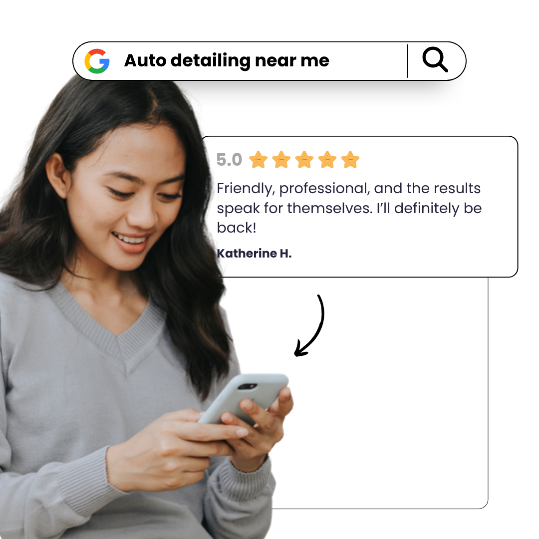 Happy customer leaving a 5-star Google review